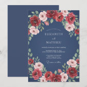 スチールブルーのくすんだバラの結婚式 招待状 (正面/裏面)