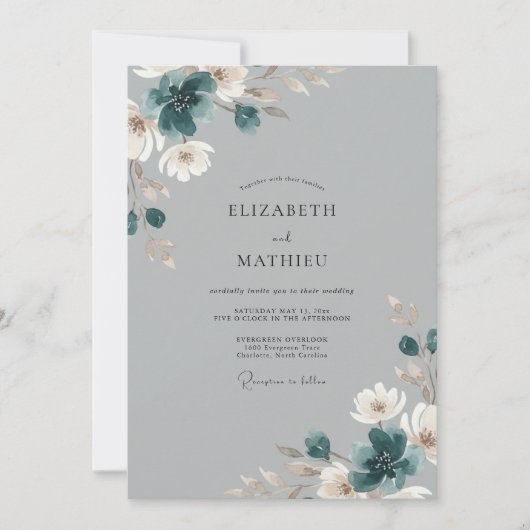 スチールブルーのボタン wedding 招待状 (正面)