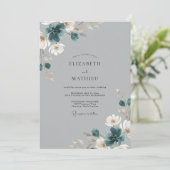 スチールブルーのボタン wedding 招待状 (スタンド正面)