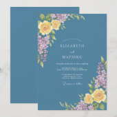 スチールブルーのライラックユーカリの結婚式 招待状 (正面/裏面)