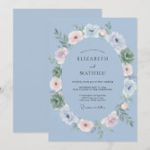 スチールブルーのリースの結婚式 招待状 (正面/裏面)