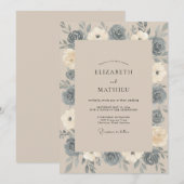 スチールブルーの芍薬の結婚式 招待状 (正面/裏面)