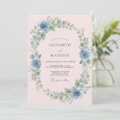 スチールブルーの花冠の結婚式 招待状 (スタンド正面)