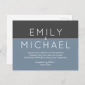 スチールブルーはっきりしたモダン結婚式招待状 ポストカード (正面/裏面)