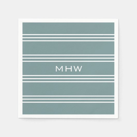 スチールブルーストライプ紙カスタムモノグラムナプキン スタンダードカクテルナプキン (正面)