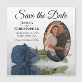 スチールブルーバラウェディング日付写真マグネットを保存 (正面)