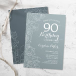 スチールブルーフローラ90th誕生日パーティー 招待状<br><div class="desc">スチールブルーフローラ90thバースデーパーティーへの招待。ボタニカルモダンアウトラインスケッチのアクセントとタイポグラフィスクリプトフォントを特徴とするミニマルデザイン。トレンディーシンプル招待状カードは女性の日スタイリッシュお祝いに最適。任意のカスタマイズ年齢にすることができる。印刷されたZazzle招待状または即時ダウンロードのデジタル印刷可能なテンプレート。</div>