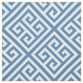 スチールブルーホワイトメッドギリシャ鍵Diag Tパターン#1 ファブリック