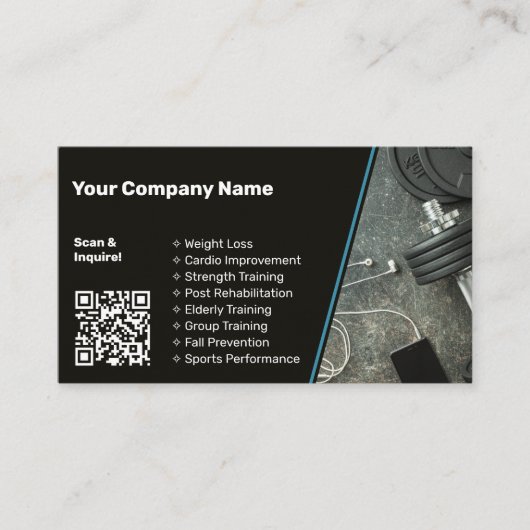 スチールブルーモダンアクセントお洒落パーソナルトレーナー 名刺 (正面)