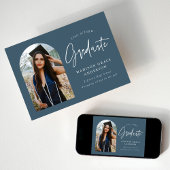 スチールブルーモダンアーチフォト卒業 案内状