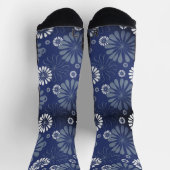 スチールブルーモダンフローラプリント ソックス (上部)
