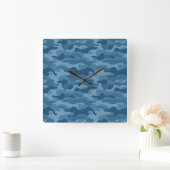 スチールブルーモノカラー迷彩柄 スクエア壁時計 (ホーム)