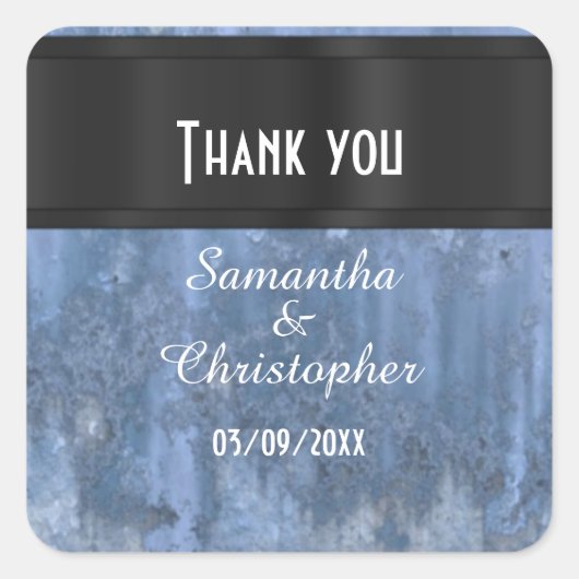 スチールブルー感謝していメタル スクエアシール (正面)