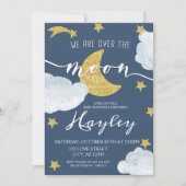 スチールブルー我々は月の赤ちゃんシャワー上にある 招待状 (正面)