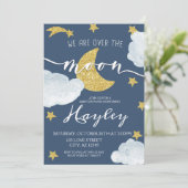 スチールブルー我々は月の赤ちゃんシャワー上にある 招待状 (スタンド正面)