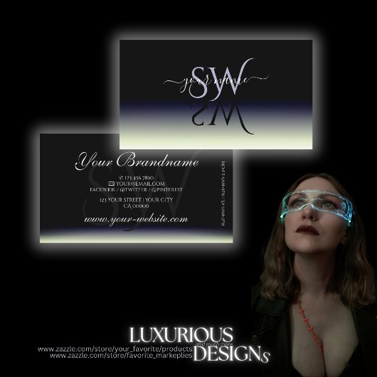 スチールブルー白黒グラデーションシャドウイニシャル 名刺