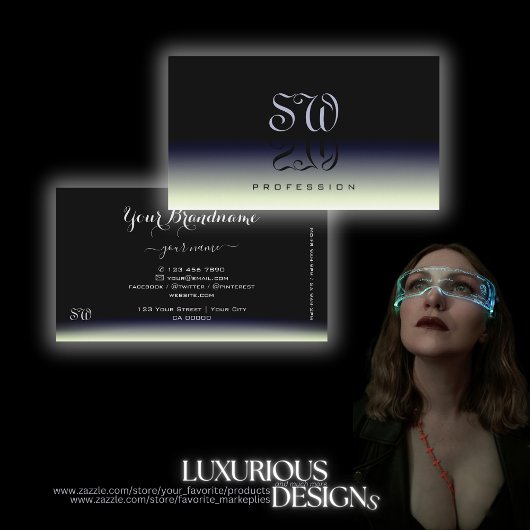 スチールブルー白黒グラデーションシャドウモノグラム 名刺