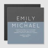 "スチールブルー磁気ウェディング日付保存招待状 (正面/裏面)