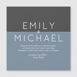 "スチールブルー磁気ウェディング日付保存招待状