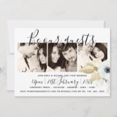 スチールブルー フォト x 3 現代の手書き結婚式 招待状 (正面)