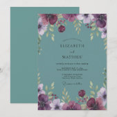 スチールプラムの牡丹の結婚式 招待状 (正面/裏面)