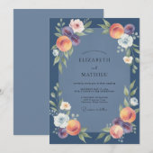 スチールプラムの野生の花の結婚式 招待状 (正面/裏面)