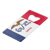 スチールボトルオープナーとアイオワ州旗 クレジットカード栓抜き (正面アングル)