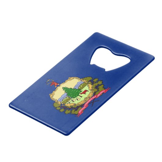 スチールボトルオープナーとアメリカ合衆国バーモント州旗 クレジットカード栓抜き (正面アングル)