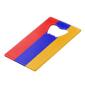 スチールボトルオープナーとアルメニア国旗 クレジットカード栓抜き (正面アングル)