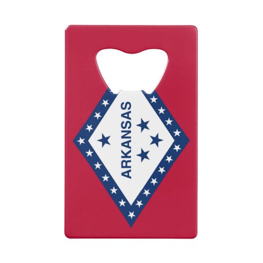 スチールボトルオープナーとアーカンソー州旗 クレジットカード栓抜き (正面)