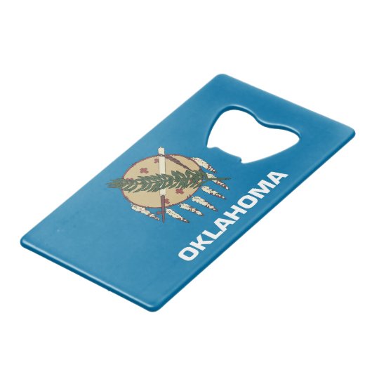 スチールボトルオープナーとオクラホマ州旗州 クレジットカード栓抜き (正面アングル)