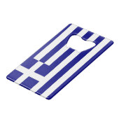 スチールボトルオープナーとギリシャ国旗 クレジットカード栓抜き (正面アングル)