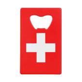 スチールボトルオープナーとスイス国旗 クレジットカード栓抜き (正面)