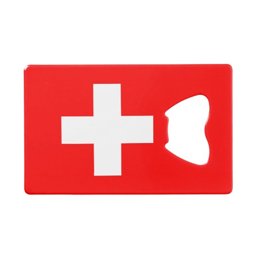 スチールボトルオープナーとスイス国旗 クレジットカード栓抜き (正面(横))