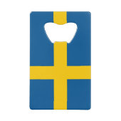 スチールボトルオープナーとスウェーデン国旗 クレジットカード栓抜き (正面)