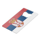 スチールボトルオープナーとセルビア国旗 クレジットカード栓抜き (正面アングル)