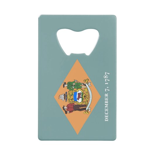 スチールボトルオープナーとデラウェア州旗（米国） クレジットカード栓抜き (正面)