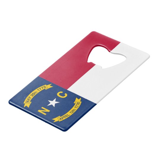 スチールボトルオープナーとノースカロライナ州旗 クレジットカード栓抜き (正面アングル)
