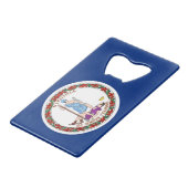 スチールボトルオープナーとバージニア州旗 クレジットカード栓抜き (正面アングル)