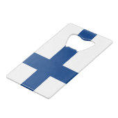 スチールボトルオープナーとフィンランド国旗 クレジットカード栓抜き (正面アングル)