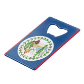 スチールボトルオープナーとベリーズ国旗 クレジットカード栓抜き (正面アングル)