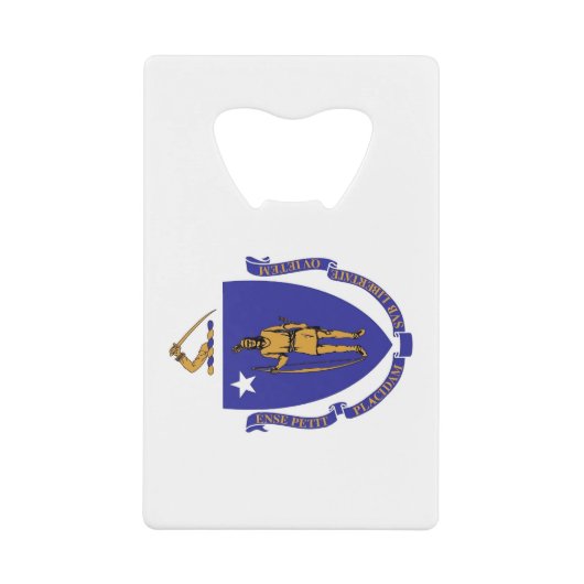 スチールボトルオープナーとマサチューセッツ州旗 クレジットカード栓抜き (正面)