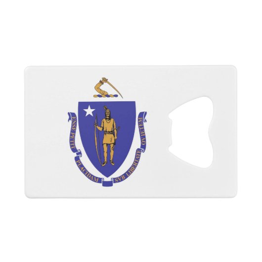 スチールボトルオープナーとマサチューセッツ州旗 クレジットカード栓抜き (正面(横))
