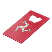 スチールボトルオープナーとマン島の旗,英国 クレジットカード栓抜き (正面アングル)