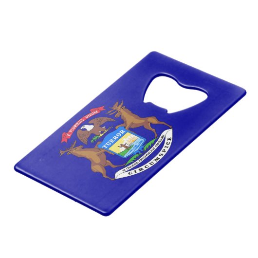 スチールボトルオープナーとミシガン州旗 クレジットカード栓抜き (裏面アングル)