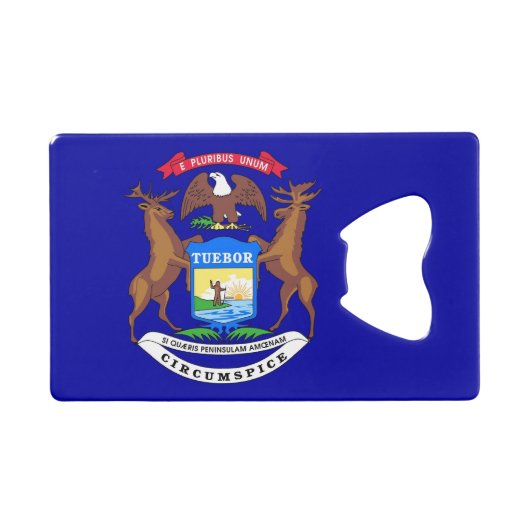 スチールボトルオープナーとミシガン州旗 クレジットカード栓抜き (正面(横))