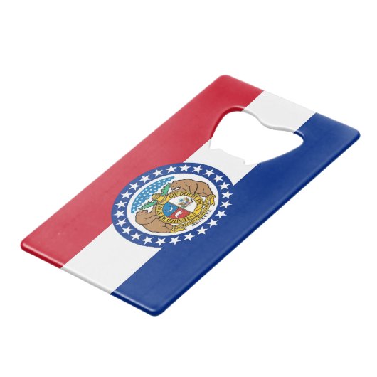 スチールボトルオープナーとミズーリ州旗 クレジットカード栓抜き (正面アングル)