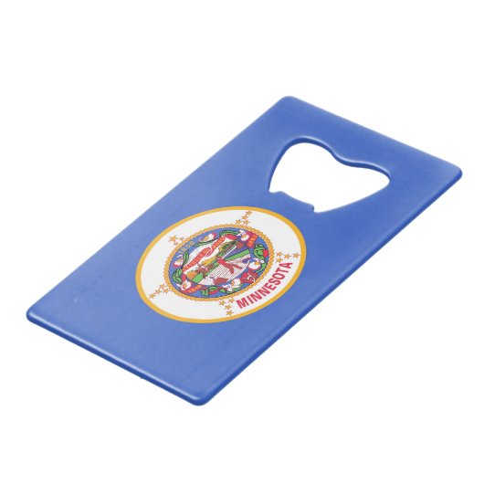 スチールボトルオープナーとミネソタ州旗 クレジットカード栓抜き (正面アングル)