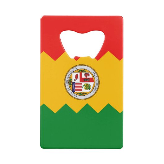 スチールボトルオープナーとロサンゼルスの国旗 クレジットカード栓抜き (正面)