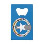 スチールボトルオープナーと北マリアナ国旗 クレジットカード栓抜き (正面)